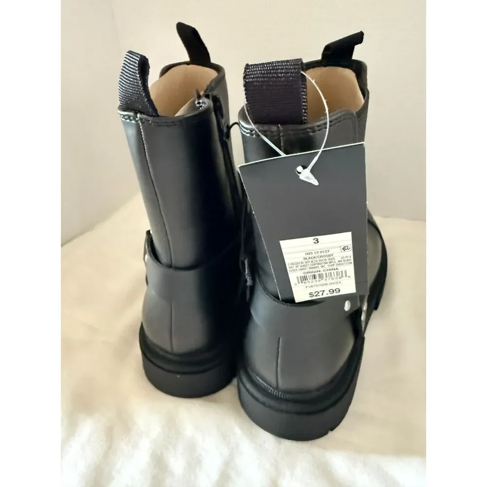 NWT Art Class Kids Crosby Harness Moto Boots Black Size 3